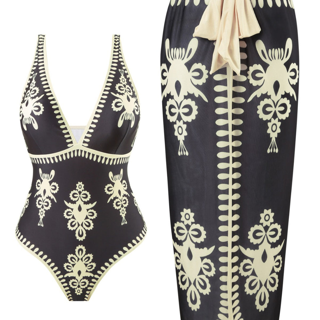 Dame one-piece badedragt med elegant indpakningsskørt Skovae