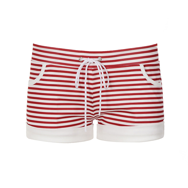 Dame stribede sommer-shorts med elastisk talje og praktiske lommer Skovae