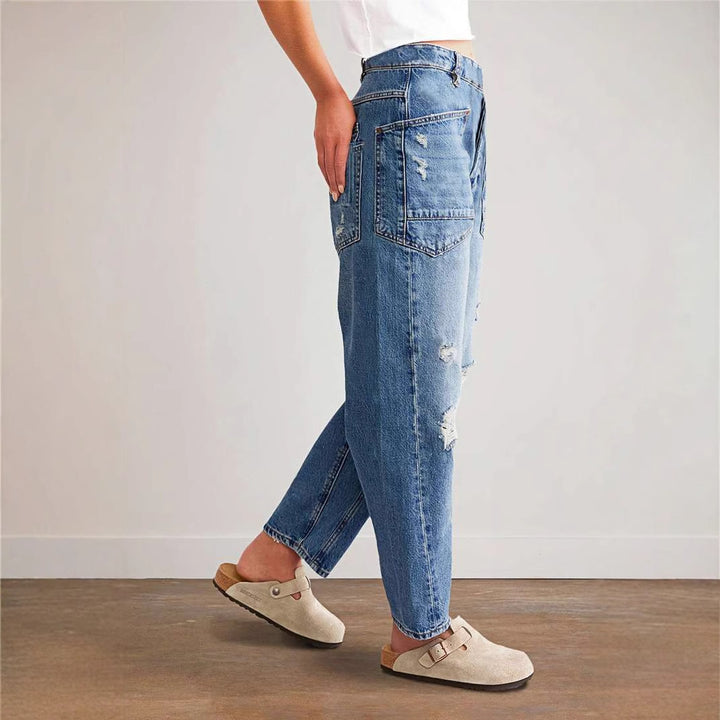 Dame Trendy Vintage Jeans i afslappet Boyfriend-snit med iøjnefaldende lommer Stilla