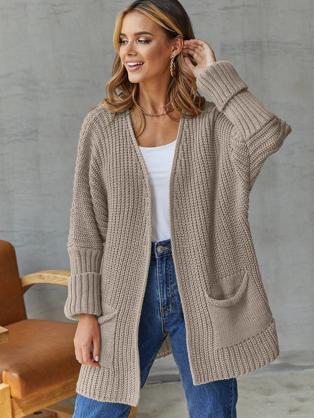 Kvinders cardigan med åben front og store lommer Stilla