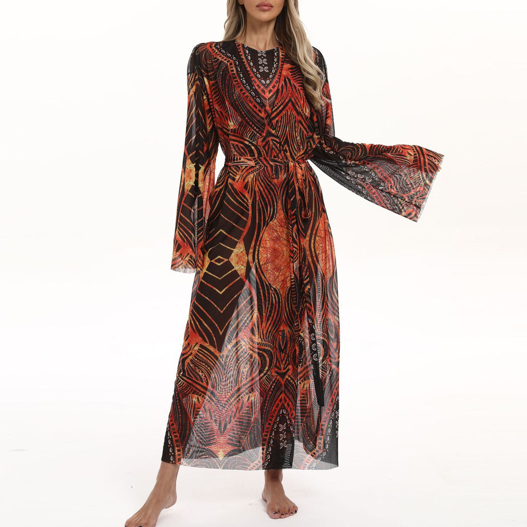 Dame Transparent Strandkimono med blomsterdesign Skovae