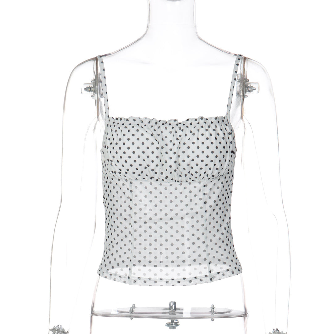 Dame Polka Dot Crop Top med justerbare stropper Skovae