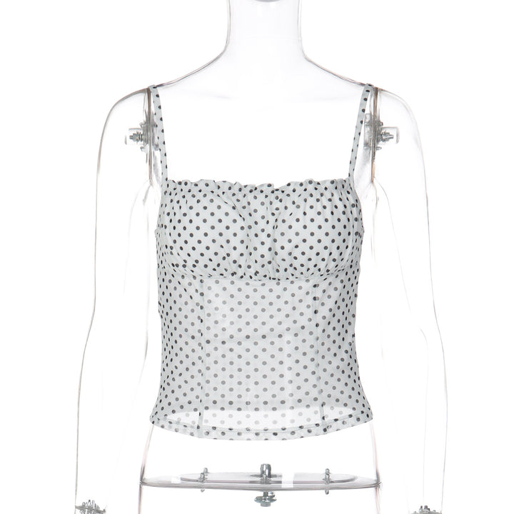 Dame Polka Dot Crop Top med justerbare stropper Skovae