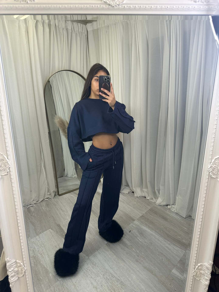 Kvinders afslappet cropped hoodie og brede joggingbukser sæt Skovae