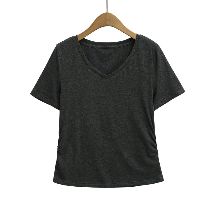 Dame afslappet kortærmet V-hals T-shirt med ruching Stilla