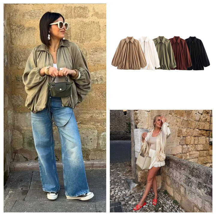 Dame let oversized bluse med ruffles design Stilla