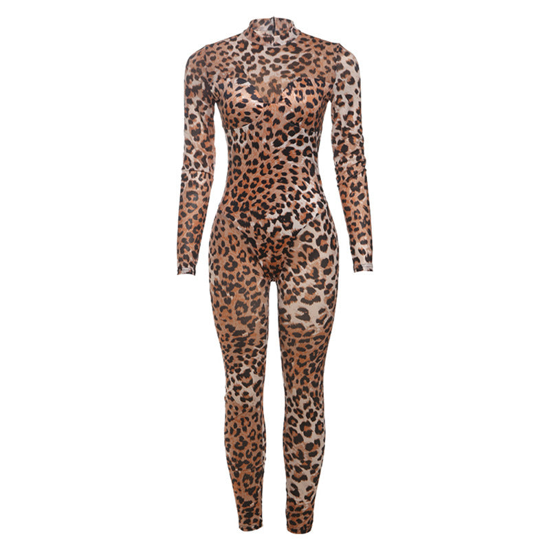 Dame Langærmet Jumpsuit i Leopardmønster Stilla
