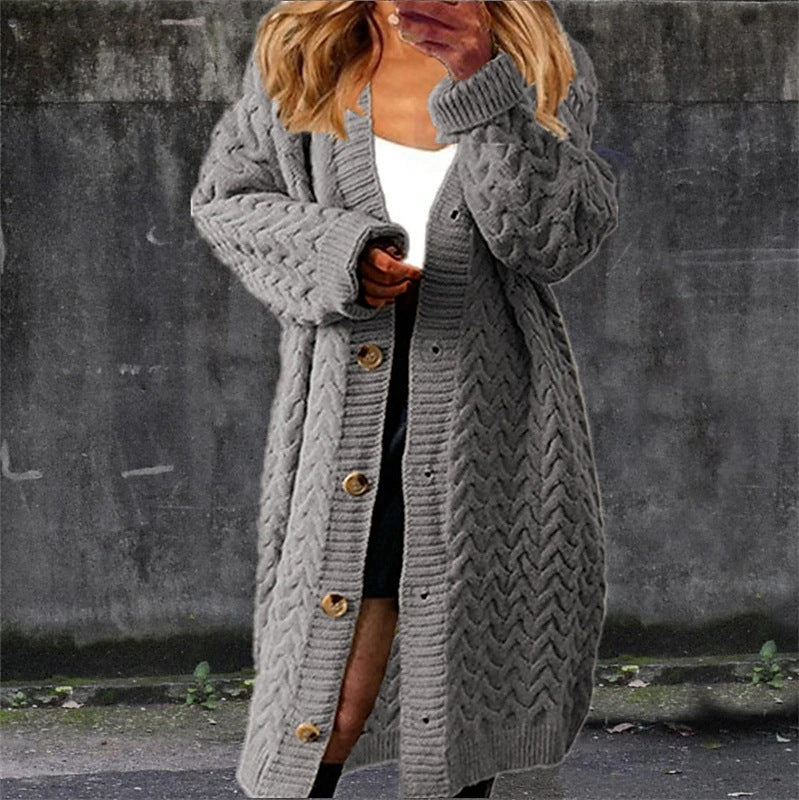 Kvindernes chunky strik cardigan med tekstureret kabeldesign og praktiske lommer Stilla