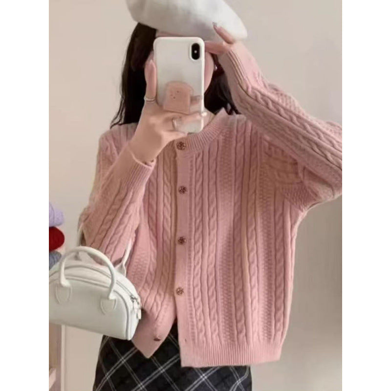 Dame elegant cardigan med kabelmønster og dekorative knapper Stilla