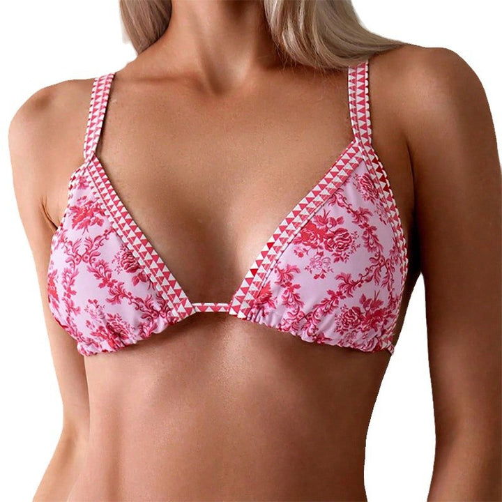 Dame triangel-bikini med romantisk floral design og dekorative stropper Skovae