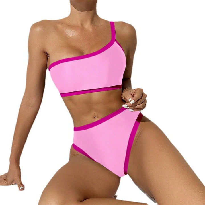 Dame asymmetrisk bikini-sæt med moderigtige kontrastsømme Skovae