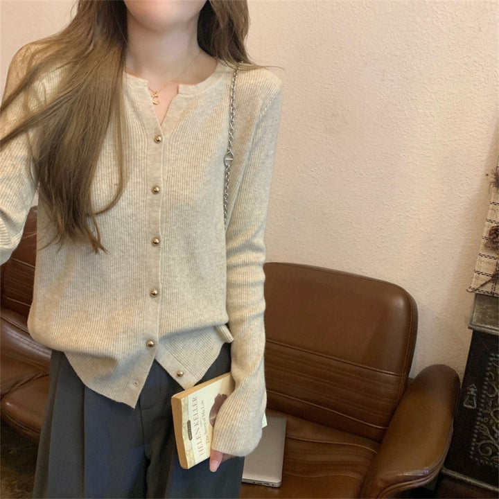 Damer Elegant Strik Cardigan med Knap Detaljer og Fin Ribbet Struktur Stilla