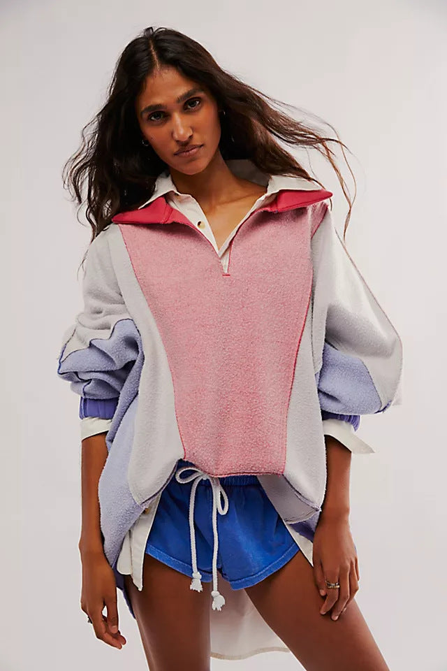 Dame Oversized Hættebluse med moderne farveblokdetaljer Stilla
