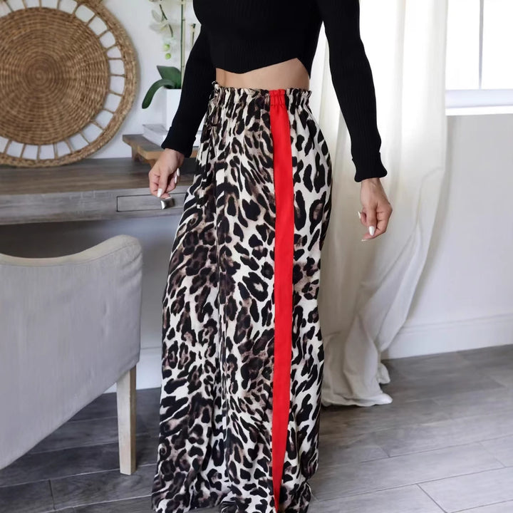 Dame Elegant og behagelig bukser med leopardmønster og side striber Stilla