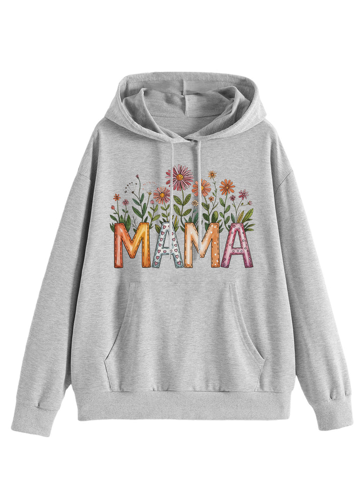 Kvinders hættetrøje med blomsterprint og inspirerende tekst Stilla