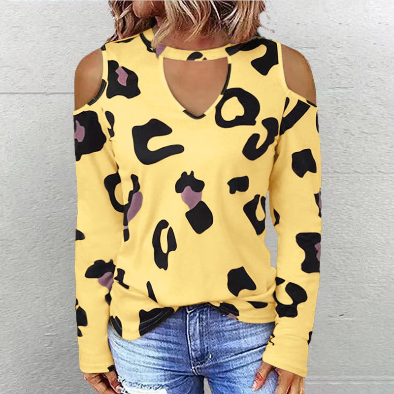 Dame Trendy Langærmet skjorte med cut-outs og leopardmønster Stilla