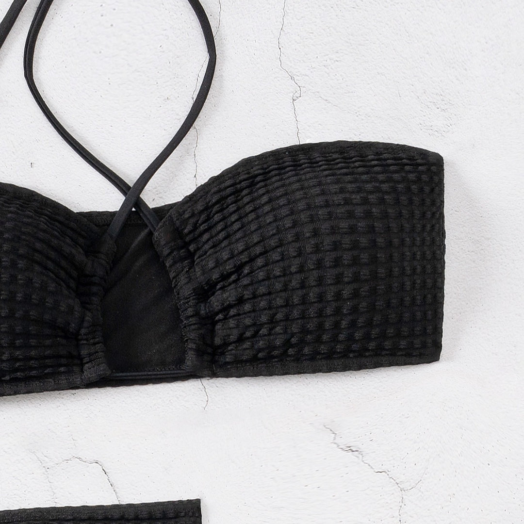 Dame Bandeau-bikini med justerbare stropper og snørebar nederdel Skovae