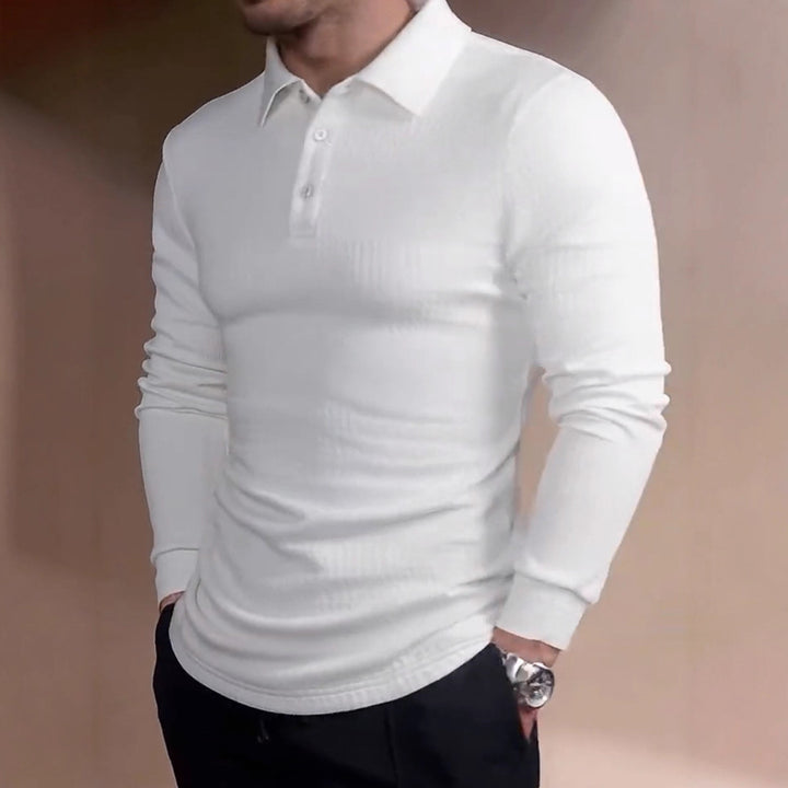 Herren nan tailleret vaffelstrik-polo shirt med klassisk polo krave Skovae
