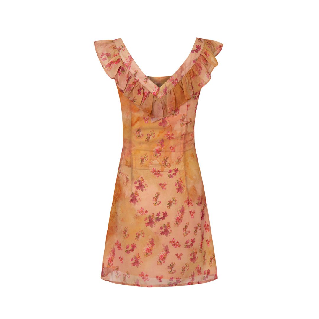 Dame Floral Rynke Spids Kjole Stilla