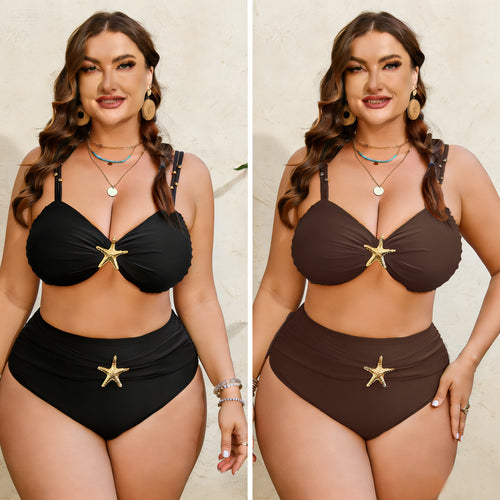 Dame High-Waist bikini-sæt med elegant stjerne-applikation Skovae