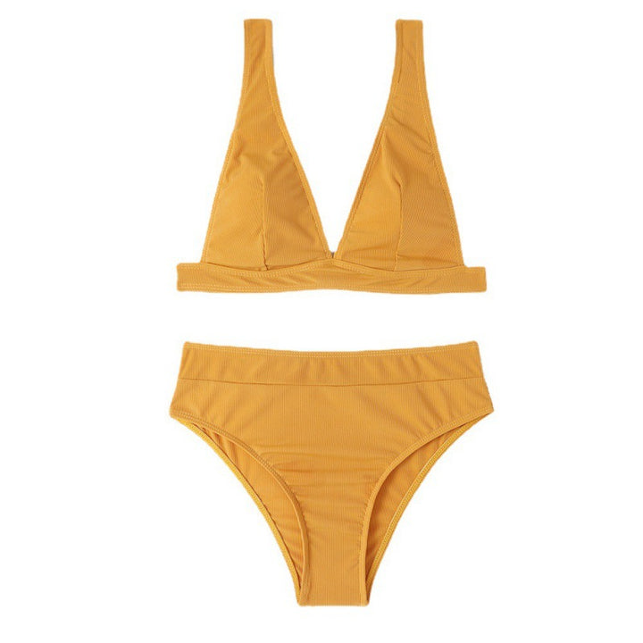 Dame triangel-bikini-sæt med høj talje og flatterende indviklet design Skovae