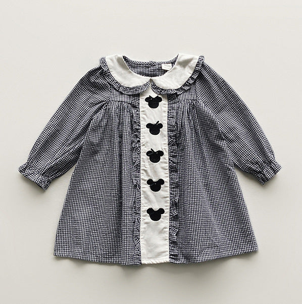 Pige vintage-inspireret gingham-kjole med kontrastfarvet krave Stilla