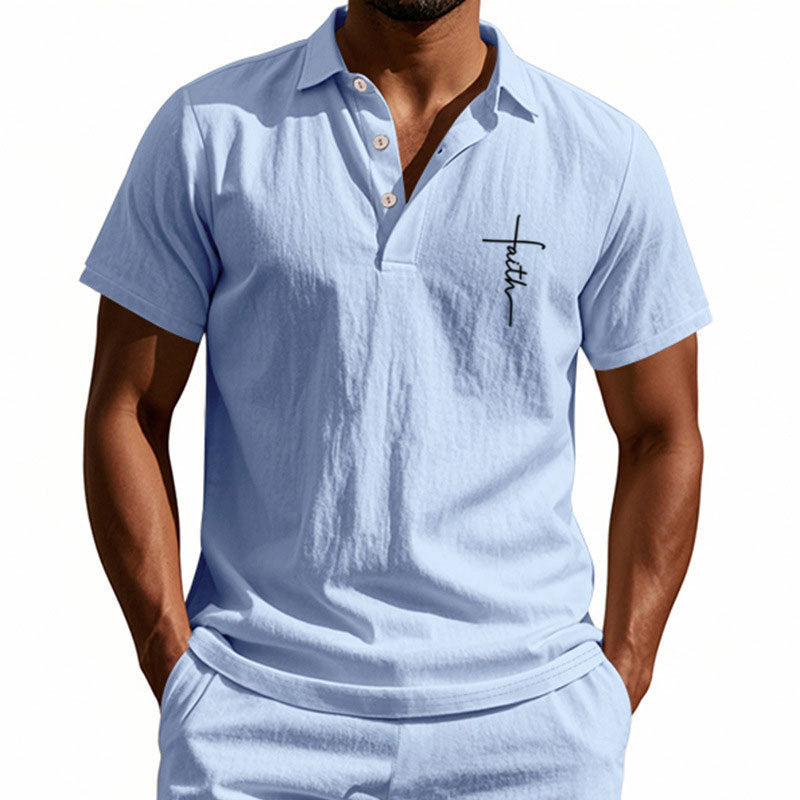 Herre kortærmet polo shirt med elegant knapdesign og diskret mønster Stilla