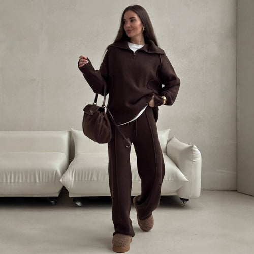 Kvinder Casual Sweatshirt og Joggingbukser Sæt med Lynlås og Behagelig Talje Stilla
