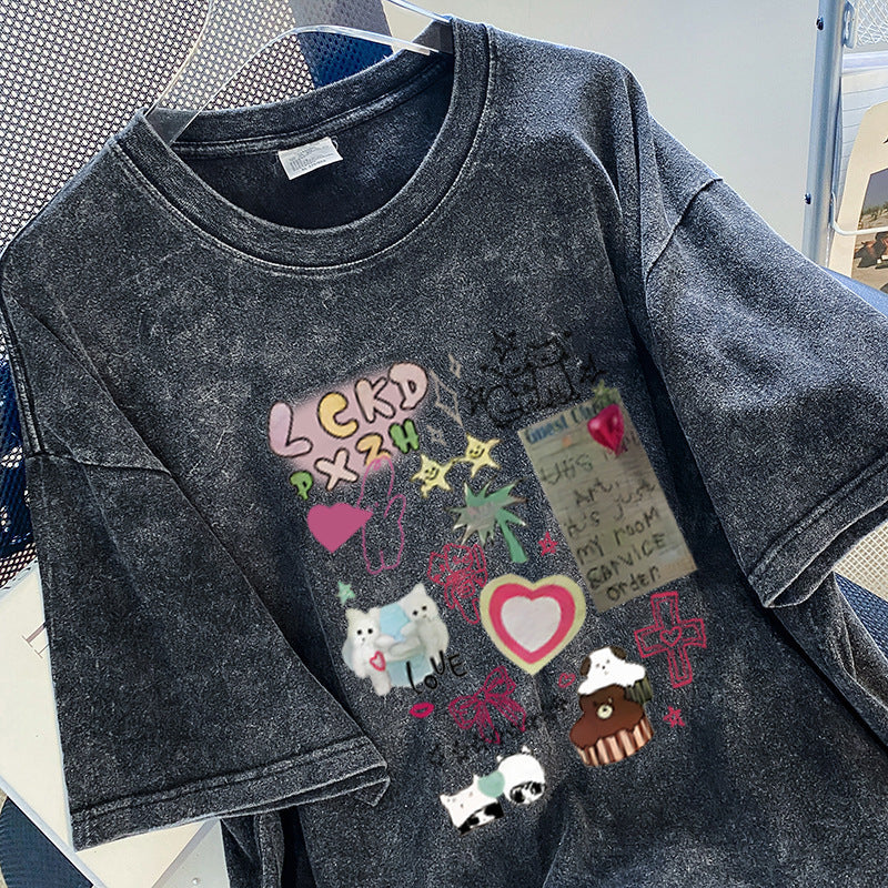Dame T-shirt med kreativt tryk og afslappet snit Stilla