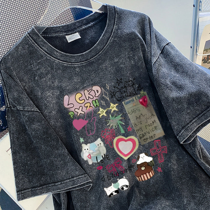Dame T-shirt med kreativt tryk og afslappet snit Stilla