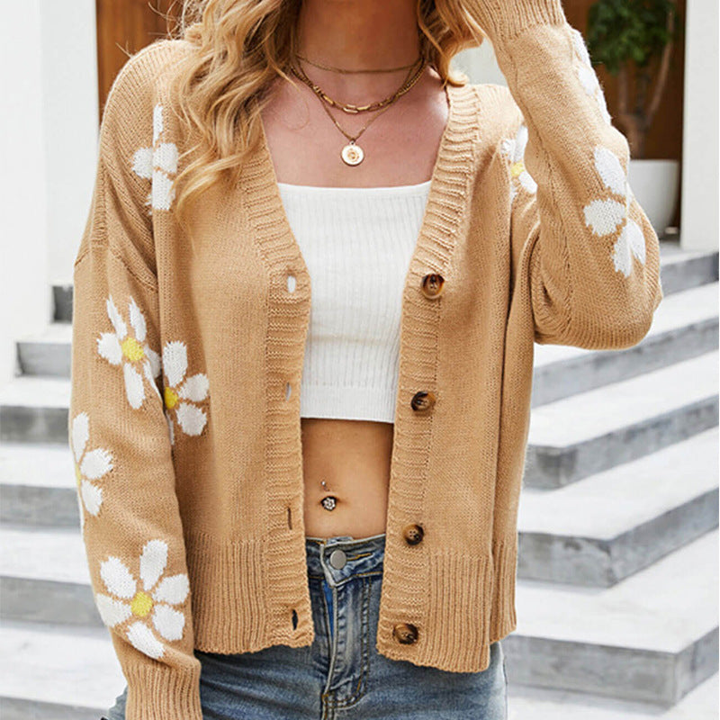 Dame cardigan med blomsterapplikationer Stilla