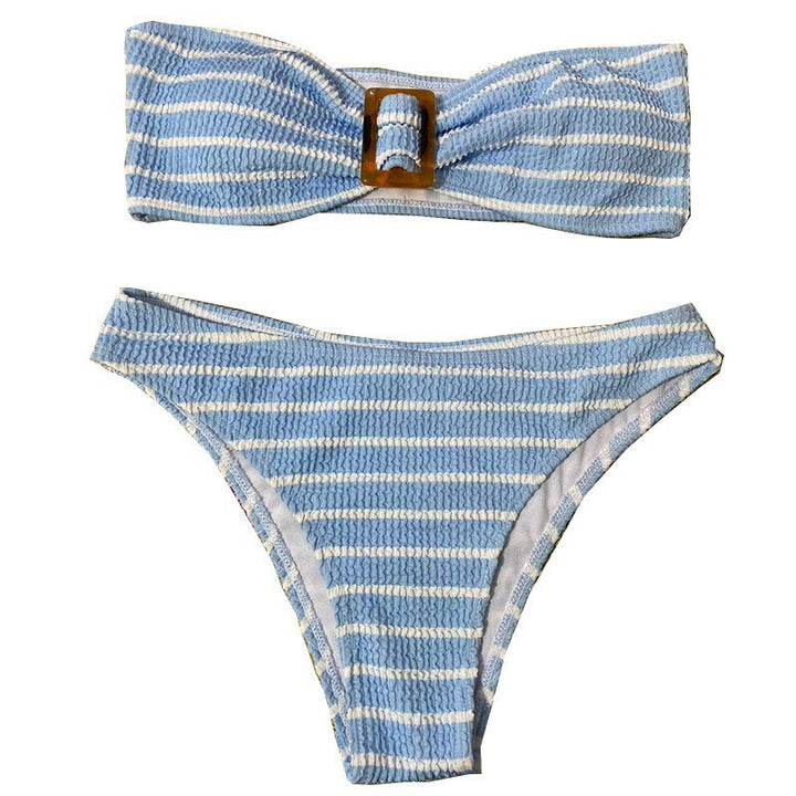Dame bandeau-bikini-sæt med struktureret stof og modet bælte Stilla