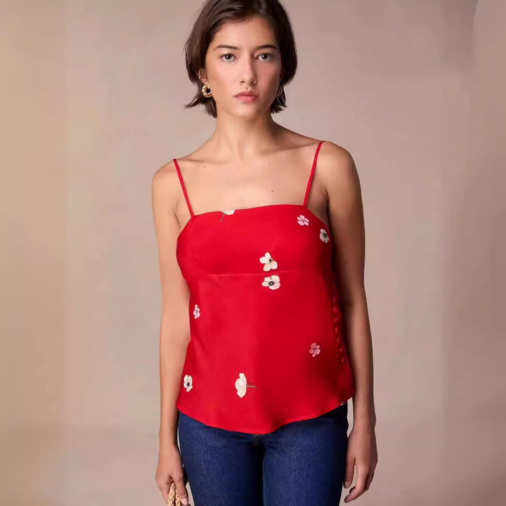 Dame top med floralt design og filigrane stropper Stilla