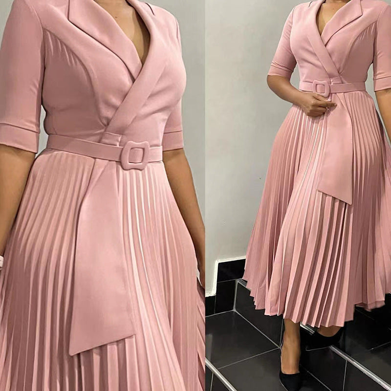 Dame Plisseret Aftenkjole med Taljeskærf og Elegante Ærmer Stilla