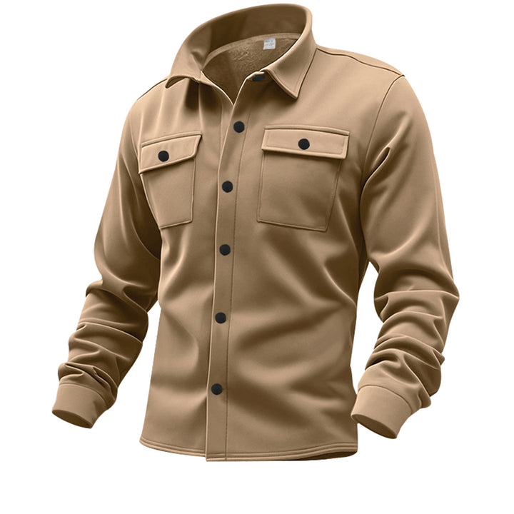 Herren nan Twill-overshirt med skjortekrave, påsyede brystlapper og lige søm Skovae