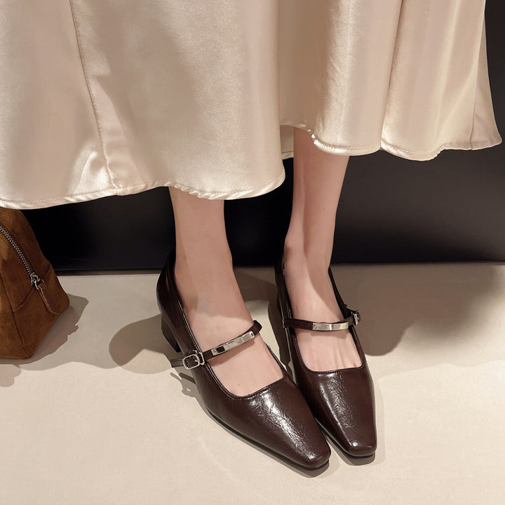 Dame elegante spidsede Mary Jane pumps med blokhæl design Stilla