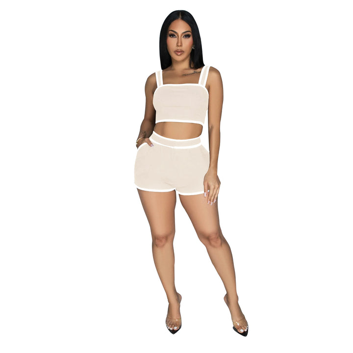 Dame Sporty Crop-Top og Shorts Sæt med elastisk Talje og kontrasterende Accenter Stilla