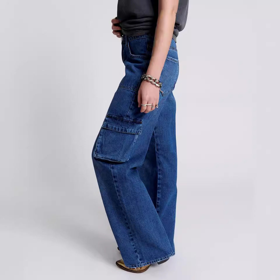 Dame Cargo-Jeans med bred ben og praktiske lommer Stilla