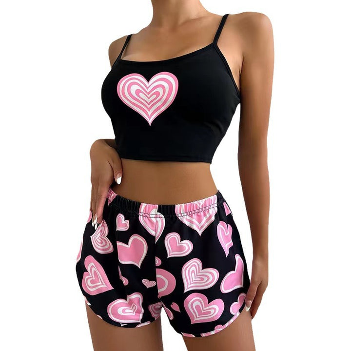 Dame fritids-crop-top og shorts sæt med kærligt hjerte-motiv Stilla