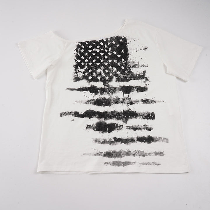 Dame afslappet T-shirt med kreativt stjerne-flag design Skovae