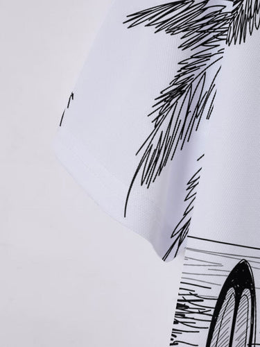 Herre polo shirt med kreativt surfer- og palmemotiv Stilla