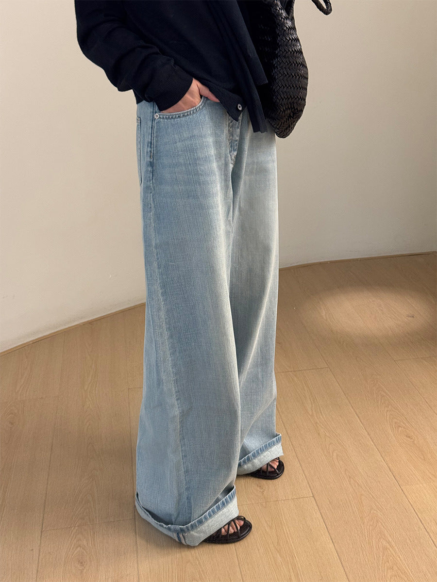 Dame brede High-Waist-jeans i moderne snit med dybe lommer og kvalitets denim Stilla