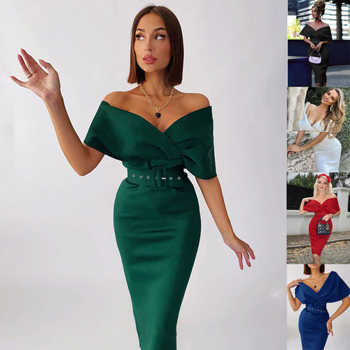 Dame Off-Shoulder Midikjole med Bælte Stilla