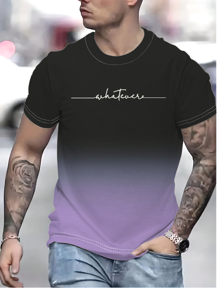 Herrer T-shirt med kreativ inskrift og moderne farvegradient Stilla