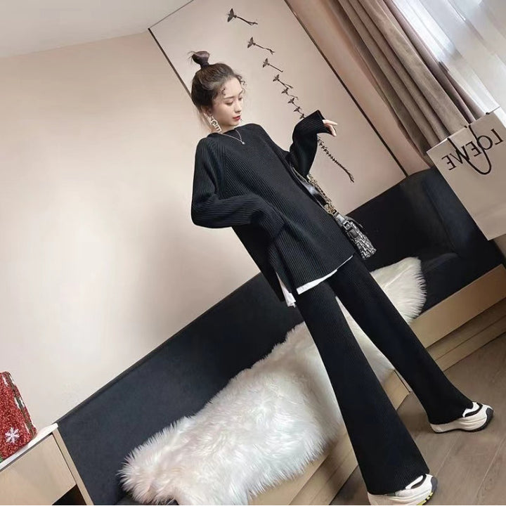 Damer Elegant Ribbet Strik Outfit Stilla
