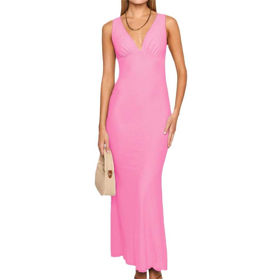 Dame elegant Maxi kjole med dyb V-hals og figursyet snit Stilla