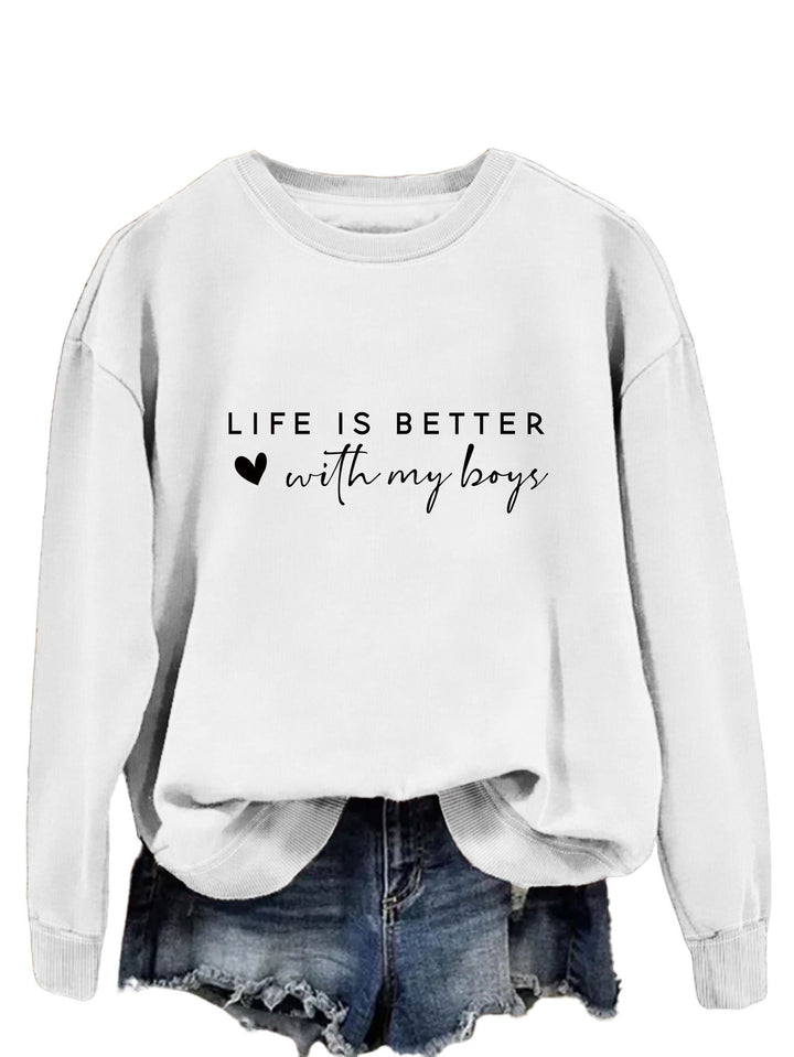 Kvinders hyggelige crew neck sweater med inspirerende print Stilla