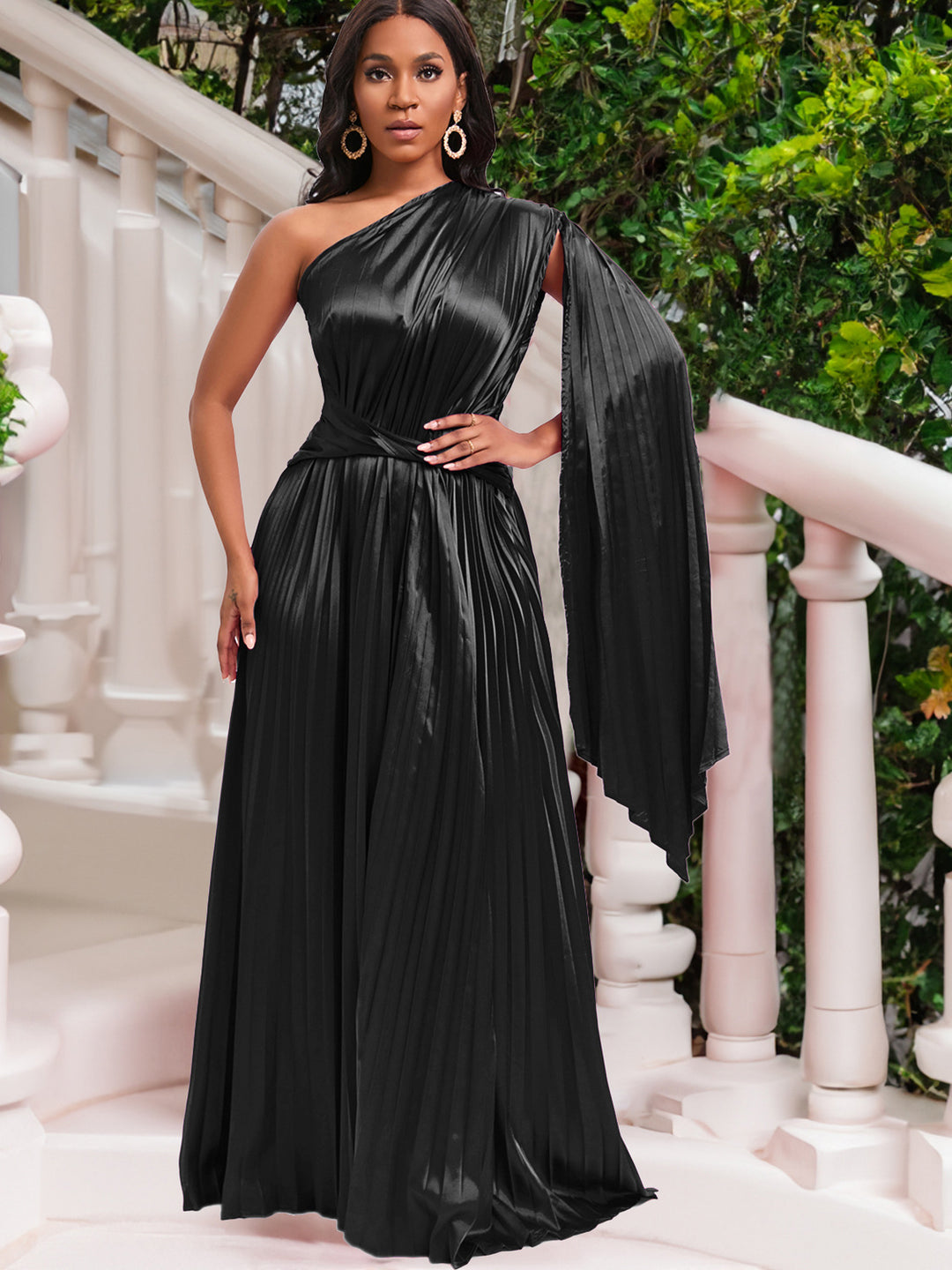 Dame Elegante Maxikjole med asymmetrisk design og plisserede detaljer Stilla