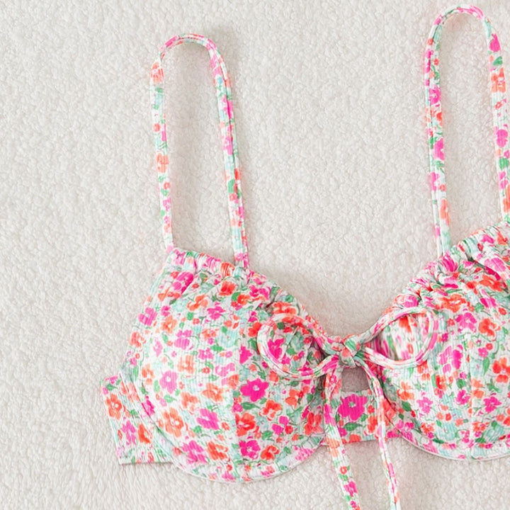 Dame push-up-bikini med blomstret design og raffineret snøring Skovae