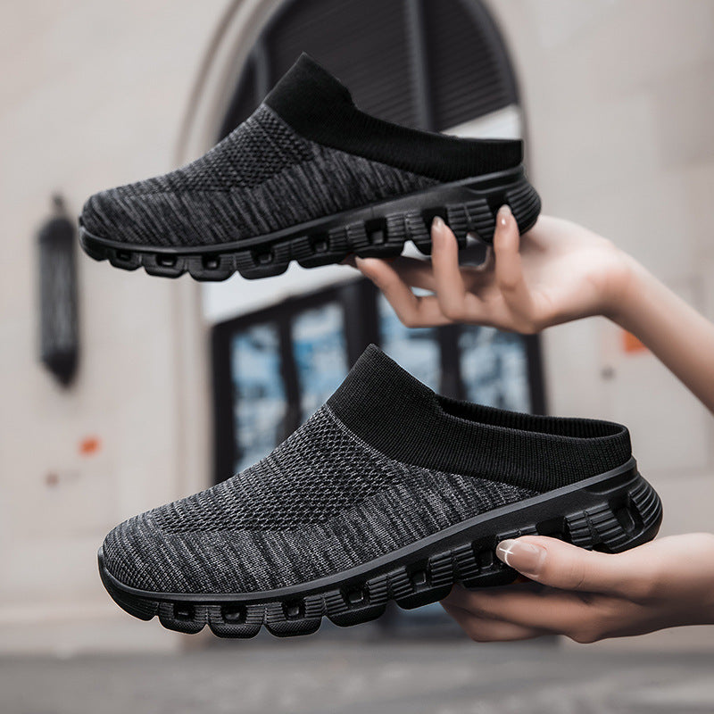 Unisex nan lette rejse-slip-on-mule med perforeret luftkammer-sål og sok-lignende strikskæft Skovae